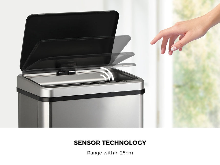 Oikiture 40L Motion Sensor Bin Automatic Rubbish Can Silver, image 8