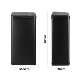 Oikiture 50L Motion Sensor Bin Automatic Rubbish Trash Can Black - Front View