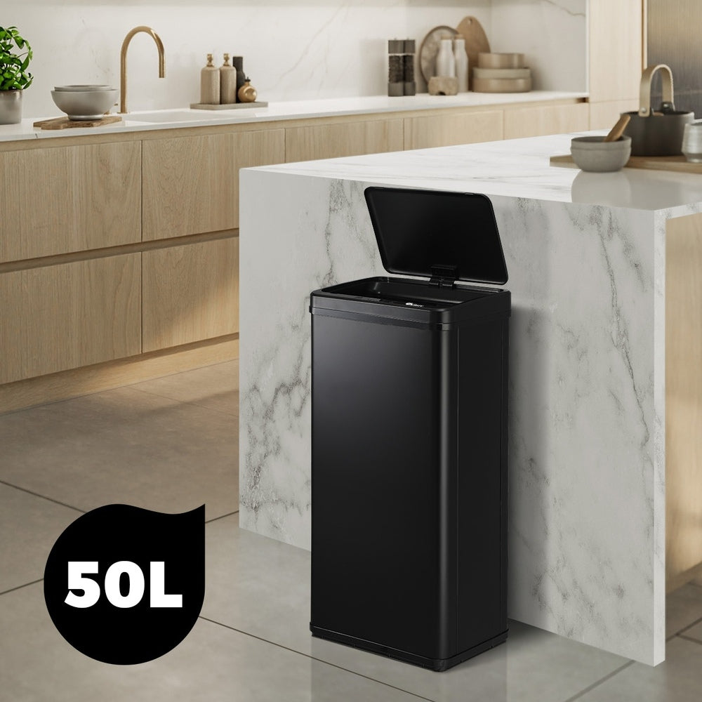 Oikiture 50L Motion Sensor Bin Automatic Rubbish Trash Can Black