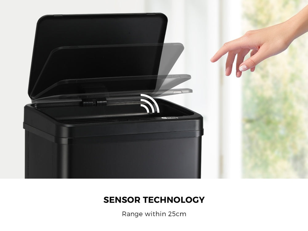 Oikiture 50L Motion Sensor Bin Automatic Rubbish Trash Can Black