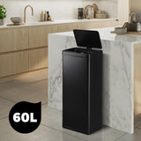 Oikiture 60L Motion Sensor Bin Stainless Steel Black - Low Angle