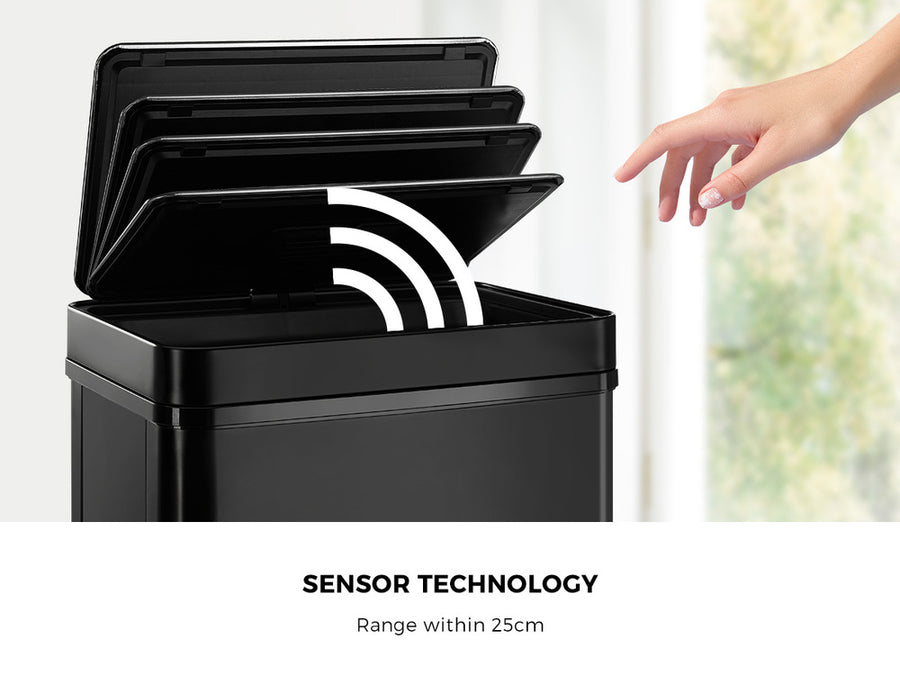 Oikiture 75L Motion Sensor Bin Automatic Rubbish Trash Can Black