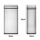 Oikiture 75L Motion Sensor Bin Automatic Rubbish Trash Can Silver - Rear View