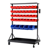 Giantz 74 Bins Storage Rack Double Sided Mobile Garage Workshop Tools Organizer - Front View