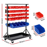 Giantz 74 Bins Storage Rack Double Sided Mobile Garage Workshop Tools Organizer - Side View