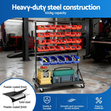 Giantz 74 Bins Storage Rack Double Sided Mobile Garage Workshop Tools Organizer - 45-Degree Angle