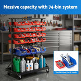 Giantz 74 Bins Storage Rack Double Sided Mobile Garage Workshop Tools Organizer - Rear View