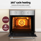 Devanti 60cm Electric Built In Wall Oven Stainless Steel 70L Silver - Low Angle