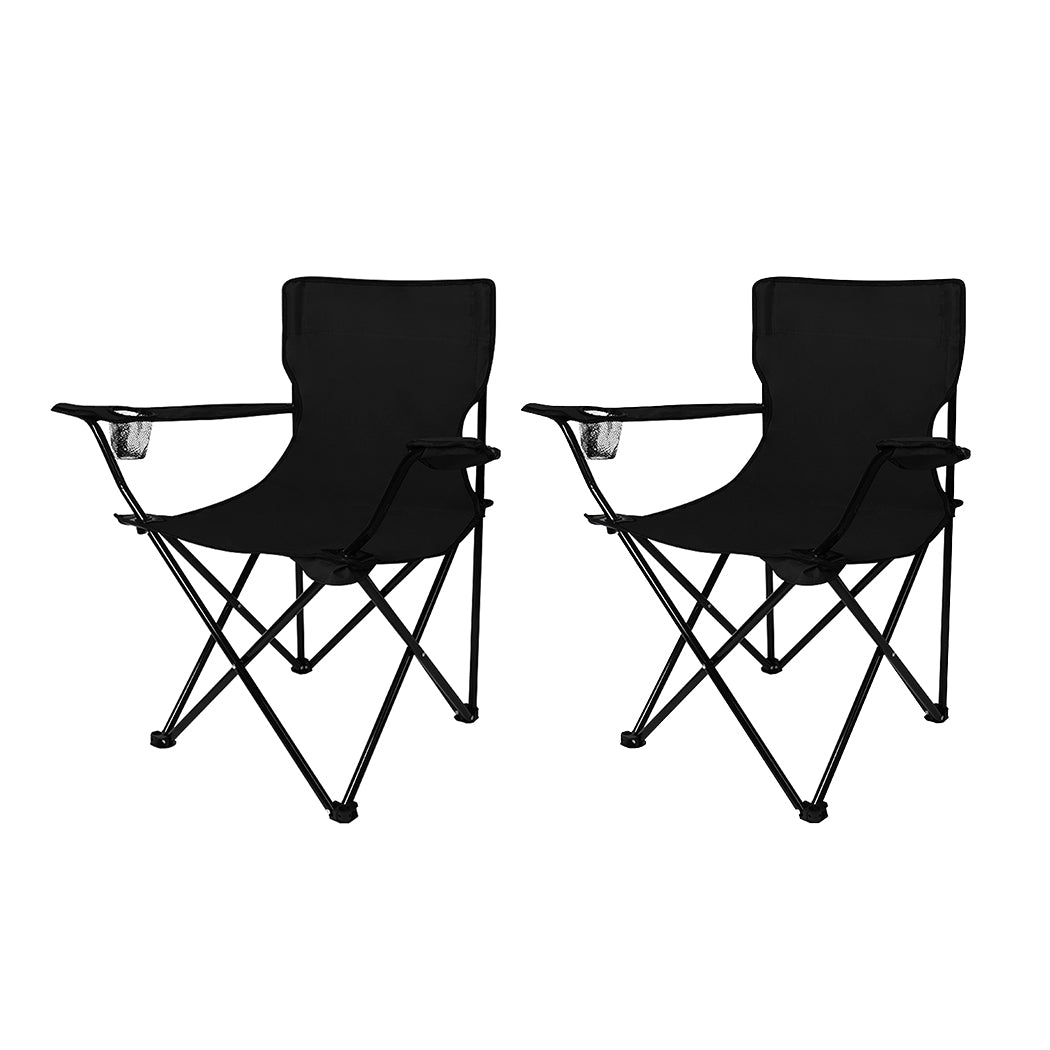 Levede 2Pcs Camping Chairs Folding Arm Black-2006733106425499648