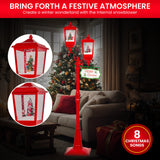 Christabelle Christmas Lamp Post with Lights Music & Snow - Red 195cm - Top-Down View