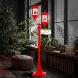 Christabelle Christmas Lamp Post with Lights Music & Snow - Red 195cm - 45-Degree Angle