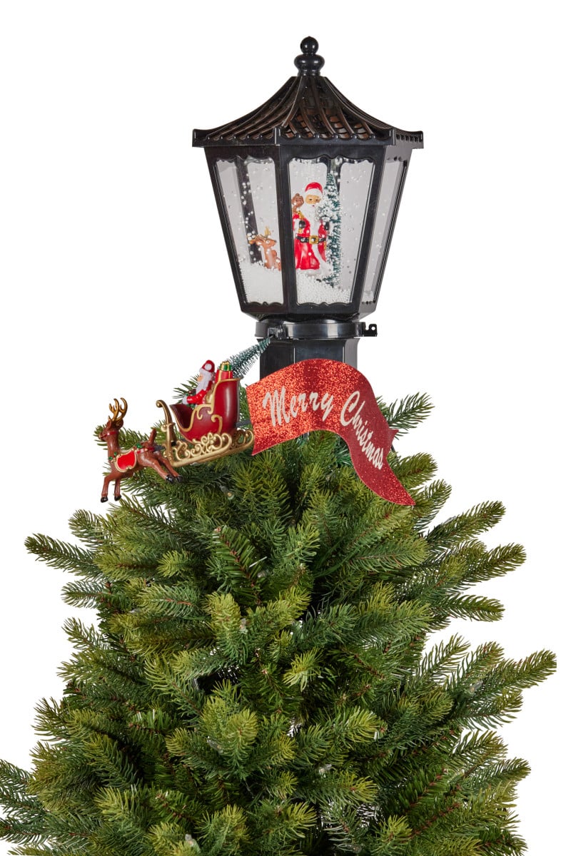 Christabelle Christmas Tree Topper- Lantern w/ Santa Movement Lights Snow & Music