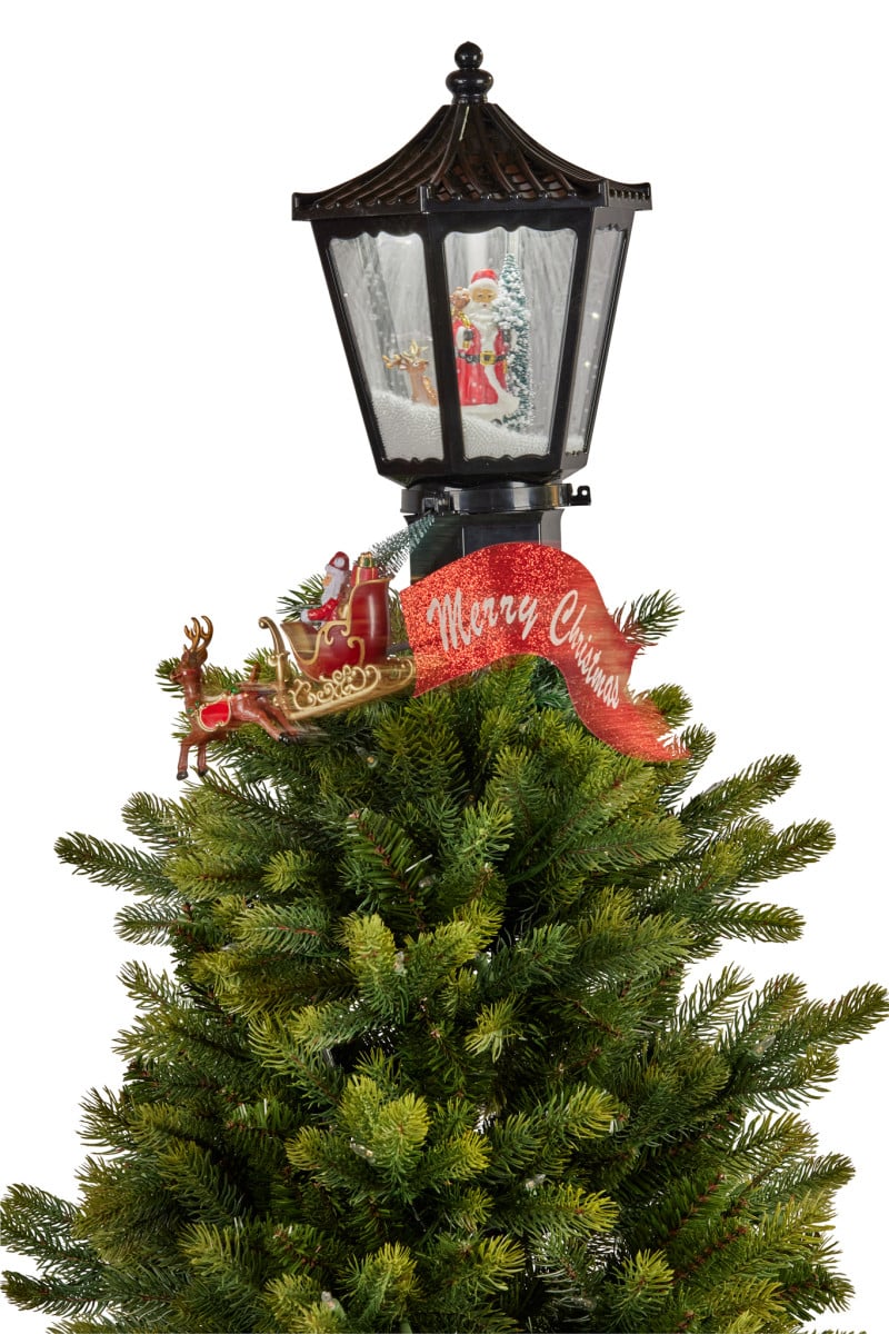 Christabelle Christmas Tree Topper- Lantern w/ Santa Movement Lights Snow & Music