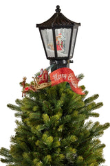Christabelle Christmas Tree Topper- Lantern w/ Santa Movement Lights Snow & Music - Front View