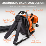 MTM 30CC Backpack Petrol Leaf Blower Yard Garden Commercial Outdoor - Low Angle