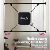 Everfit Doorway Punching Bag Adjustable Apartment Friendly with Boxing Gloves Black - 45-Degree Angle