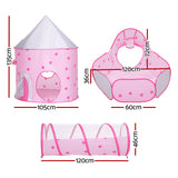 Keezi 3-in-1 Pink Kids Play Tent with Ball Pit, Crawl Tunnel, and Basketball Hoop