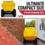 Baumr-AG Power Wheelbarrow Motorized Mini Petrol Powered Wheel Barrow Self Dump - Close-Up Angle