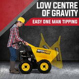 Baumr-AG Power Wheelbarrow Motorized Mini Petrol Powered Wheel Barrow Self Dump - Low Angle
