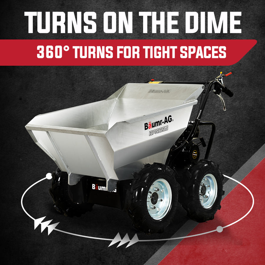 BAUMR-AG 6.5HP Mini Dumper Power Barrow Petrol-Powered with Galvanised Bucket