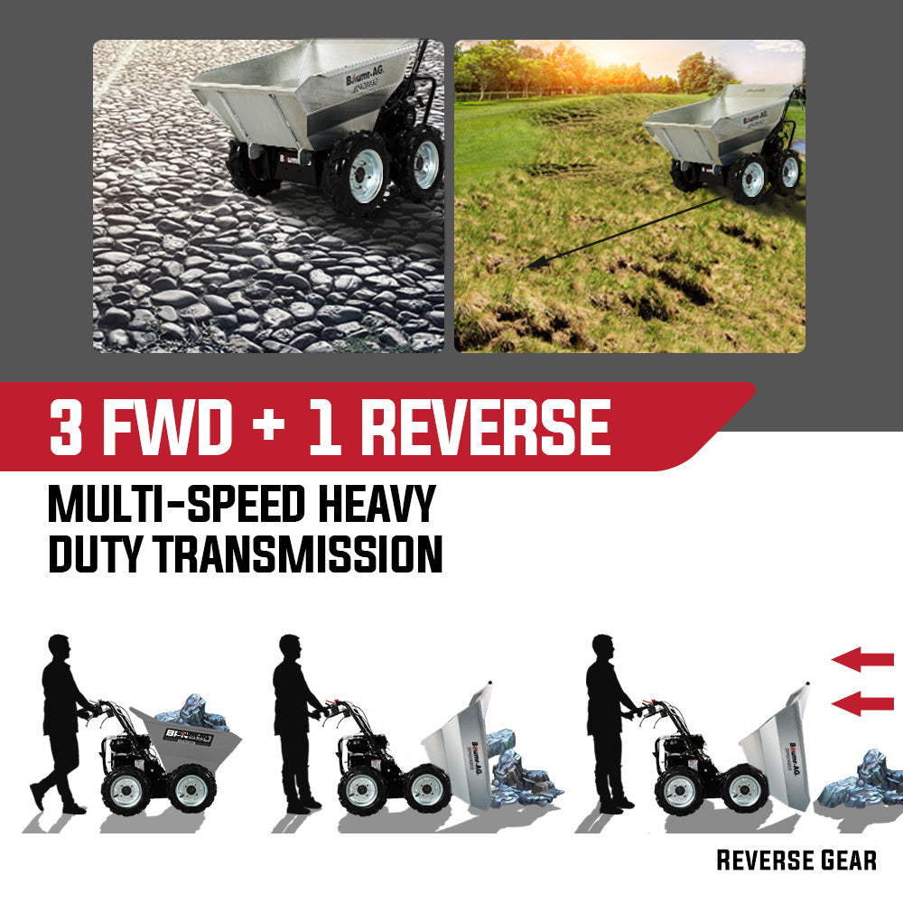 BAUMR-AG 6.5HP Mini Dumper Power Barrow Petrol-Powered with Galvanised Bucket
