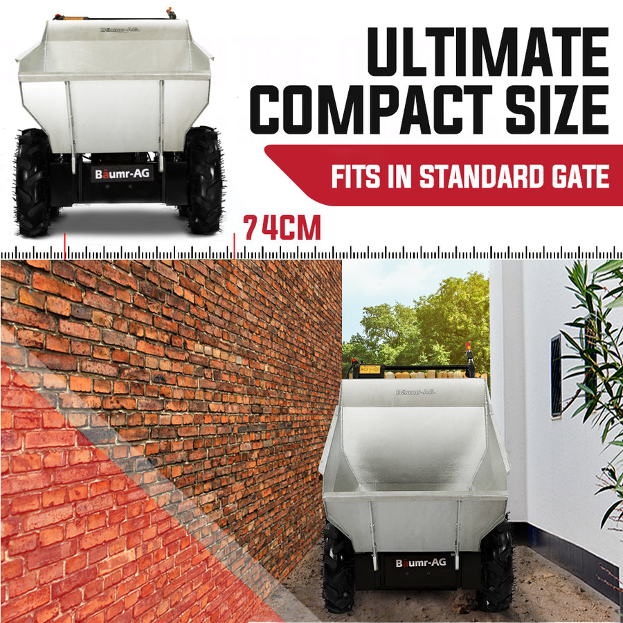 BAUMR-AG 6.5HP Mini Dumper Power Barrow Petrol-Powered with Galvanised Bucket