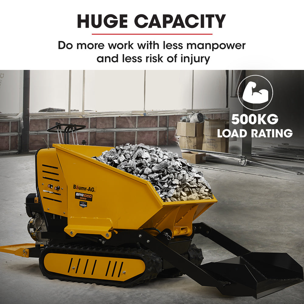 BAUMR-AG Motorised Ride On Tracked Wheelbarrow Dumper, 10HP Briggs & Stratton Petrol Engine 500kg Capacity (BPR1000)