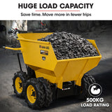 Baumr-AG 6 Wheel Motorised Wheelbarrow Dumper, Briggs & Stratton CR950 Petrol Engine, 500kg Capacity - Front View