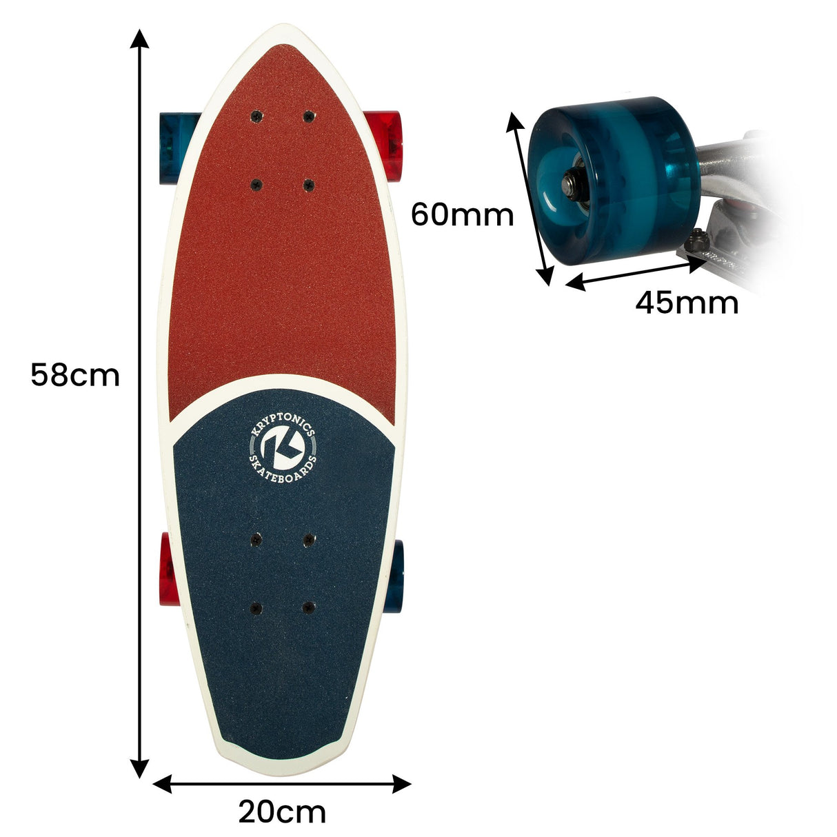 Kryptonics 23-inch Mini Fat Cruiser Board Skateboard - Liberty Blue