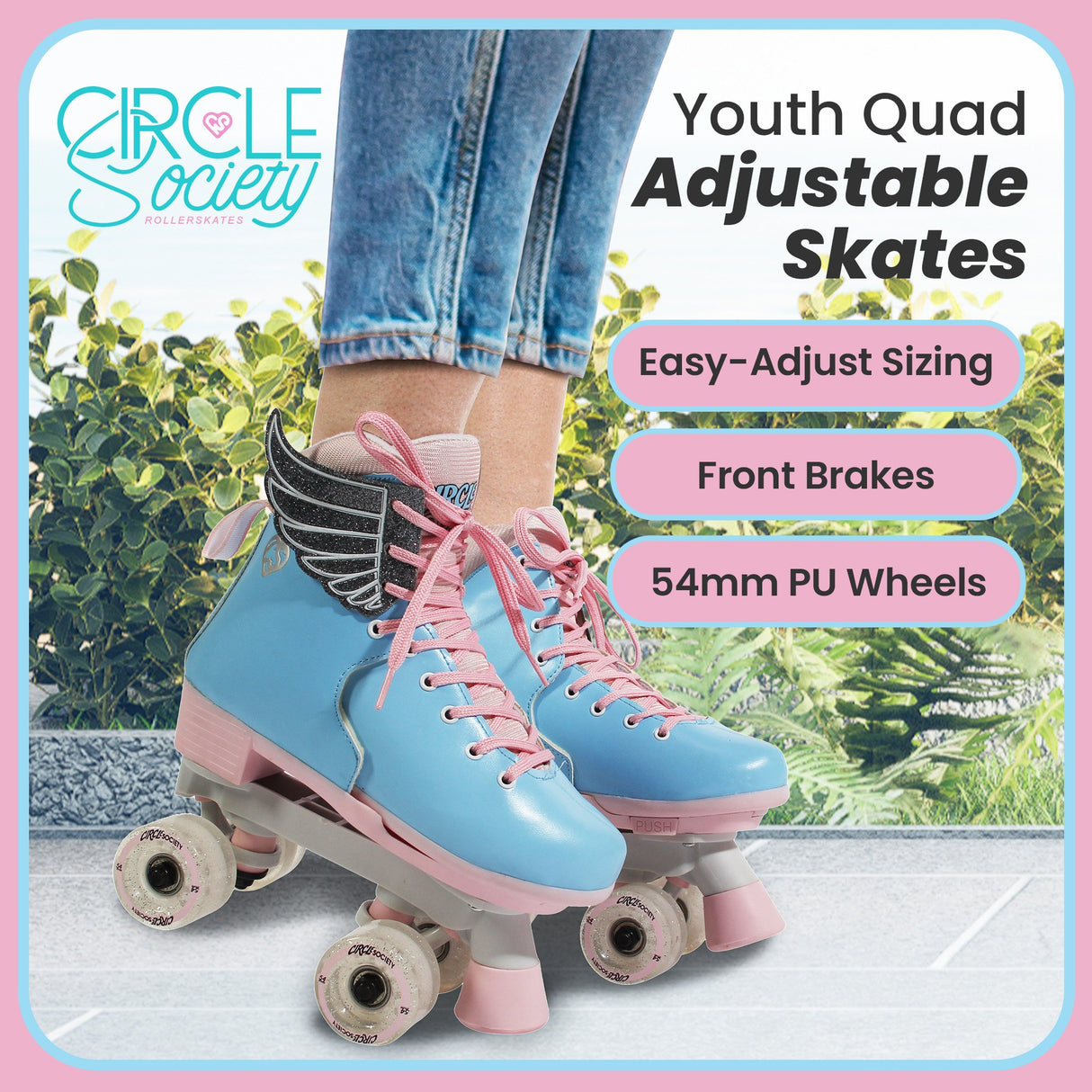 Circle Society Adjustable Kids Quad Roller Skates - Cotton Candy Rhythm Skates