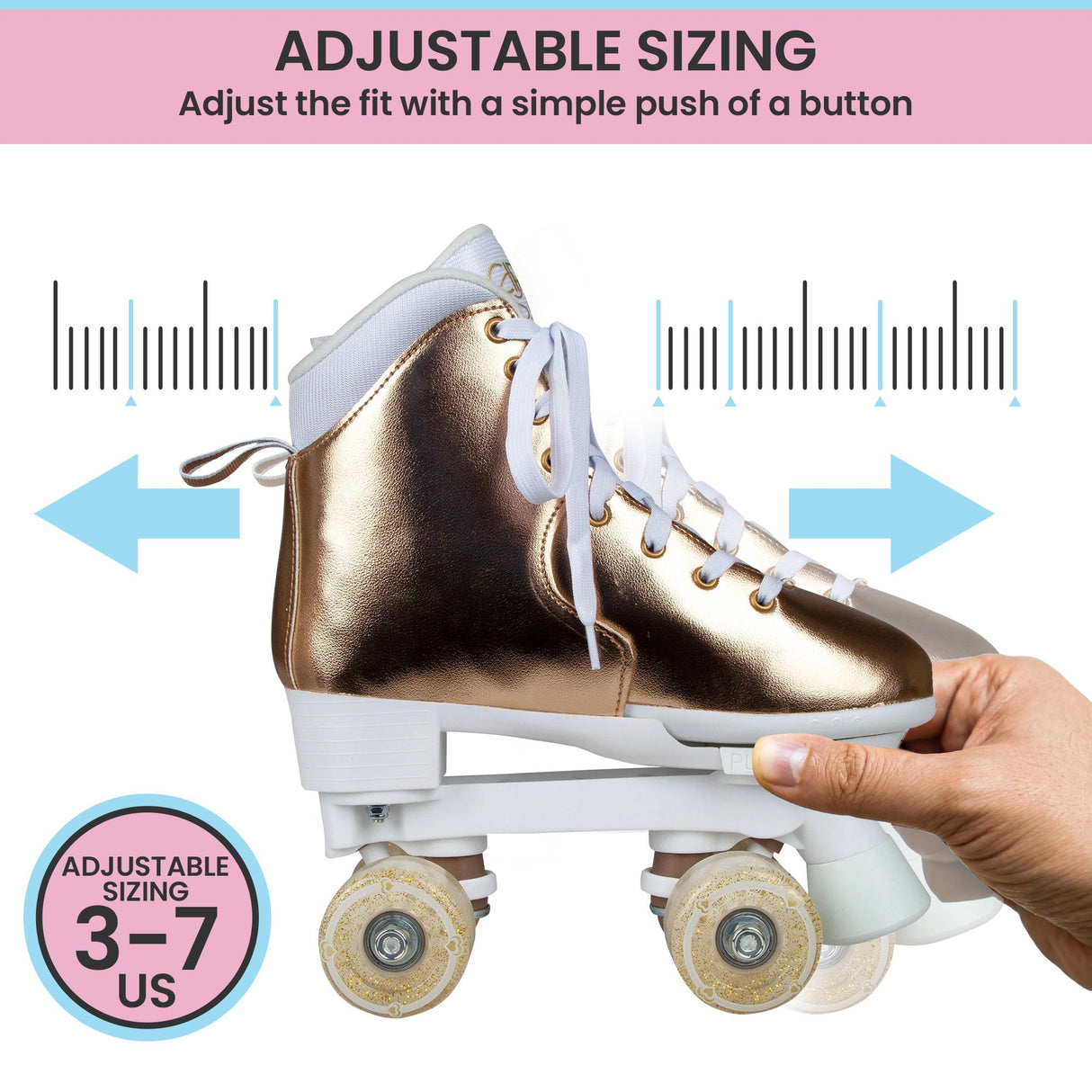 Circle Society Adjustable Quad Kids Roller Skates - Metallic Rose Gold Rhythm Skates