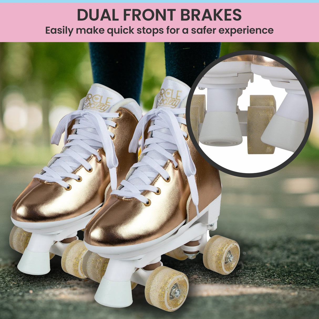 Circle Society Adjustable Quad Kids Roller Skates - Metallic Rose Gold Rhythm Skates