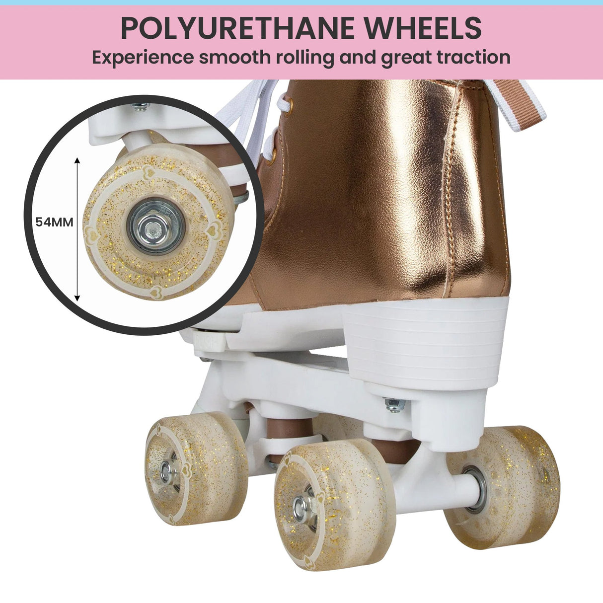 Circle Society Adjustable Quad Kids Roller Skates - Metallic Rose Gold Rhythm Skates