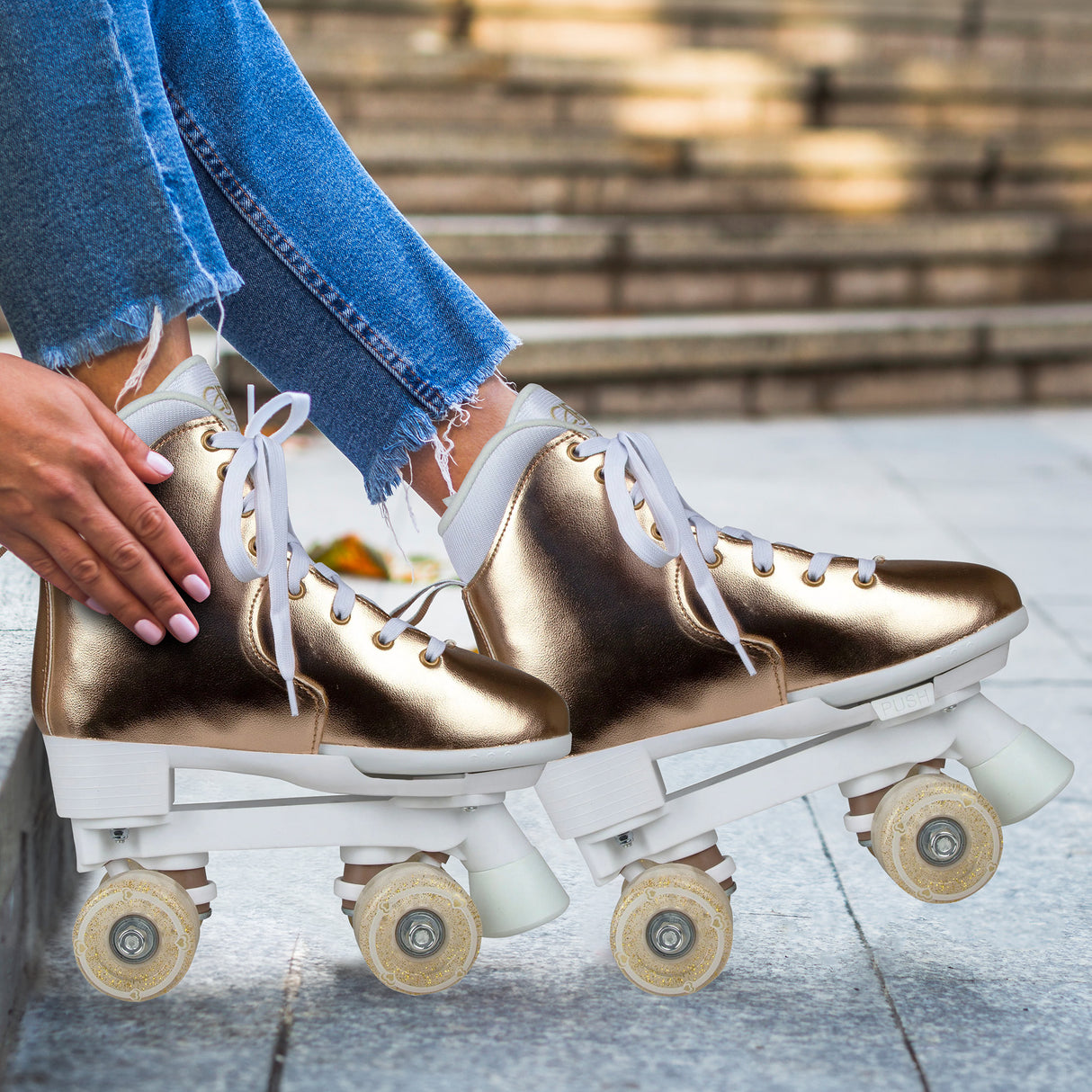 Circle Society Adjustable Quad Kids Roller Skates - Metallic Rose Gold Rhythm Skates