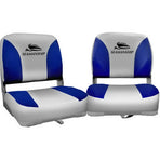 Seamanship 2X Folding Boat Seats Marine Swivel Low Back 13cm Padding Grey Blue