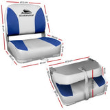 Seamanship 2X Folding Boat Seats Marine Swivel Low Back 13cm Padding Grey Blue - Front View