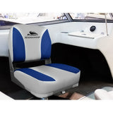 Seamanship 2X Folding Boat Seats Marine Swivel Low Back 13cm Padding Grey Blue - Side View