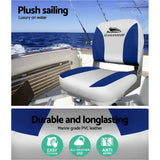 Seamanship 2X Folding Boat Seats Marine Swivel Low Back 13cm Padding Grey Blue - Top-Down View