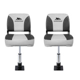 Seamanship 2X Folding Boat Seats with 2X Adjustable Pedestals 34–46cm Marine Swivel Low Back 13cm Padding Charcoal - Side View