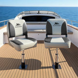 Seamanship 2X Folding Boat Seats with 2X Adjustable Pedestals 34–46cm Marine Swivel Low Back 13cm Padding Charcoal - Extra Image