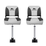 Seamanship 2X Folding Boat Seats with 2X Adjustable Pedestals 55–75cm Marine Swivel Low Back 13cm Padding Charcoal - Side View