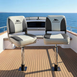Seamanship 2X Folding Boat Seats with 2X Adjustable Pedestals 55–75cm Marine Swivel Low Back 13cm Padding Charcoal - Extra Image