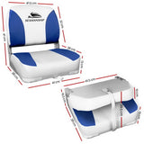 Seamanship 2X Folding Boat Seats Marine Swivel Low Back 13cm Padding White Blue - Front View