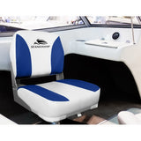 Seamanship 2X Folding Boat Seats Marine Swivel Low Back 13cm Padding White Blue - Side View