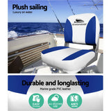 Seamanship 2X Folding Boat Seats Marine Swivel Low Back 13cm Padding White Blue - Top-Down View