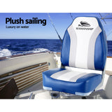 Seamanship 2X Folding Boat Seats Marine Seat Swivel High Back 12cm Padding Blue - 45-Degree Angle