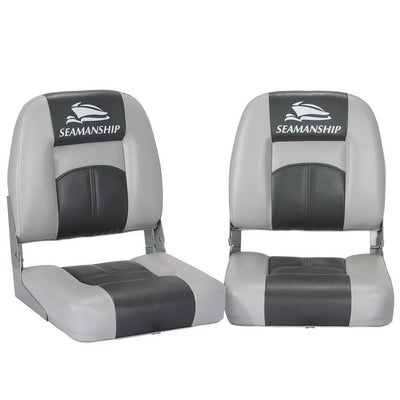 Seamanship 2X Folding Boat Seats, Marine Swivel Low Back, 10cm Padding, Charcoal