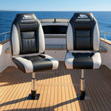 Seamanship 2X Folding Boat Seats with 2X Adjustable Pedestals 34–46cm Marine Seat Swivel High Back 12cm Padding Black - Extra Image