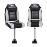 Seamanship 2X Folding Boat Seats with 2X Adjustable Pedestals 55–75cm Marine Seat Swivel High Back 12cm Padding Black