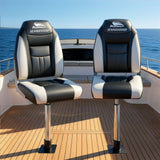 Seamanship 2X Folding Boat Seats with 2X Adjustable Pedestals 55–75cm Marine Seat Swivel High Back 12cm Padding Black - Extra Image